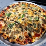 mushroom, basil pizza